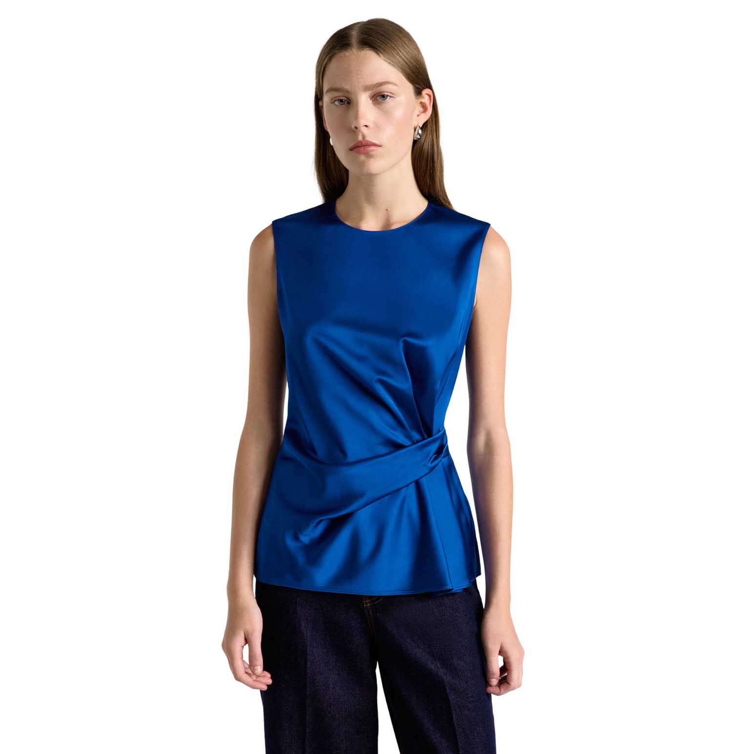 Cue Blue Satin Twist Top